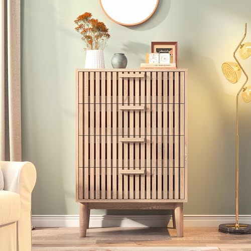 DIYHOM Kommode mit 4 Schubladen, Sideboard Buffetschrank mit Holzbeinen, Anrichte Küchenschrank für Flur, Schlafzimmer, Wohnzimmer, Badezimmer, 60 x 34 x 91cm von DIYHOM