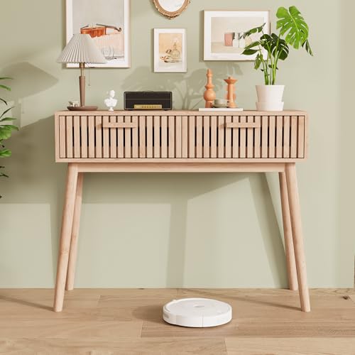 DIYHOM Konsolentisch mit 2 Schubladen, Sofatisch Schreibtisch mit Holzbeinen, für Home Office, Wohnzimmer, Flur, Holz, 100 x 35 x 80 cm von DIYHOM