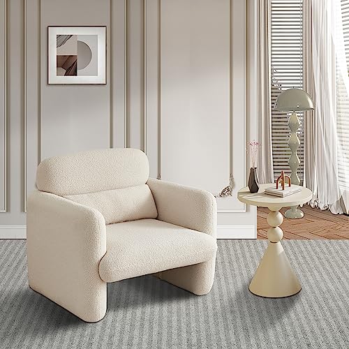 DIYHOM Moderner Loungesessel Einzel Loungesofa, Teddystoff Sessel Fernsehsessel Relaxstuhl Lesestuhl, für Wohnzimmer, Schlafzimmer (Beige) von DIYHOM