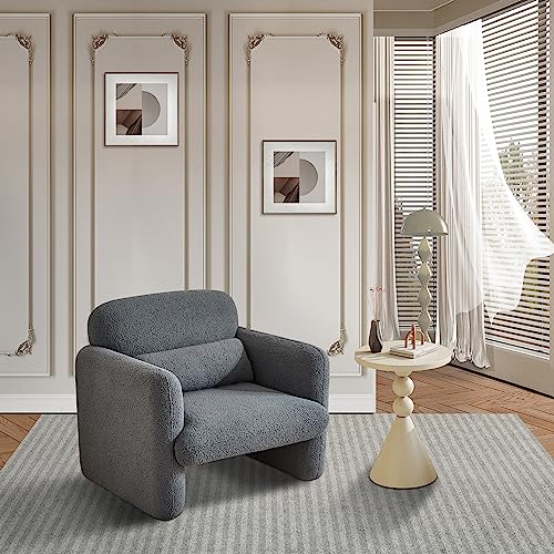 DIYHOM Moderner Loungesessel Einzel Loungesofa, Teddystoff Sessel Fernsehsessel Relaxstuhl Lesestuhl, für Wohnzimmer, Schlafzimmer (Grau) von DIYHOM