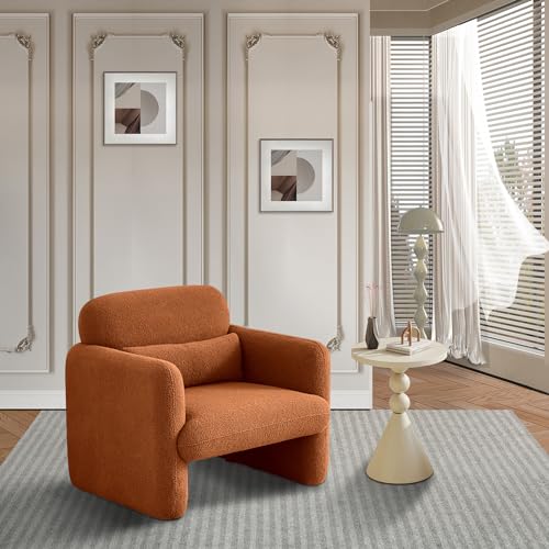DIYHOM Moderner Loungesessel Einzel Loungesofa, Teddystoff Sessel Fernsehsessel Relaxstuhl Lesestuhl, für Wohnzimmer, Schlafzimmer (Orange) von DIYHOM