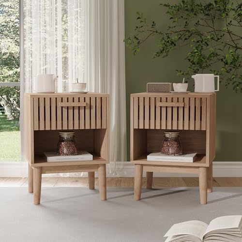 DIYHOM Nachttisch 2er Set, Nachttische aus Holz mit 1 Schubladen, Beistelltisch Sofatisch für Wohnzimmer Schlafzimmer, Holz, 40 x 35 x 55cm von DIYHOM