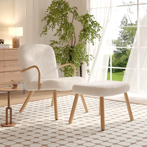 DIYHOM Ohrensessel Sessel mit Hocker, Polsterstuhl Relaxsessel Armlehnensessel für Wohnzimmer, Schlafzimmer, Lesesessel bis 150 kg belastbarkeit, Beige 67 x 64 x 82 cm von DIYHOM