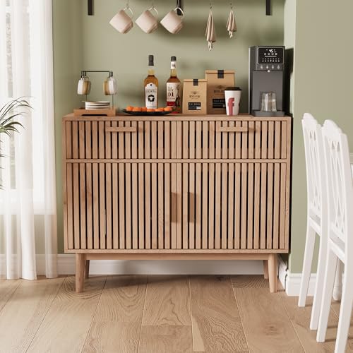 DIYHOM Sideboard Buffetschrank mit 2 Türen und 2 Schubladen, Kommode Küchenschrank mit Holzbeinen, für Schlafzimmer, Wohnzimmer, Flur, 100 x 35 x 80 cm von DIYHOM