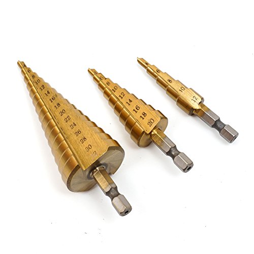 3 St¨¹ck Sch_lbohrersatz Kegelbohrer Sch_lbohrer Konusbohrer HSS TiN Profi Stufenbohrer Set (4-12 / 4-20 / 4-32.) von DIYI