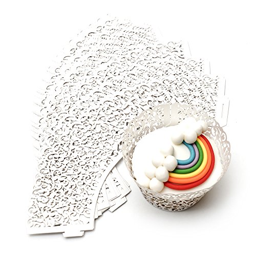 DIYI 24 Stück Cupcake Wrapper, Cup Cake Wrappers Verpackung Kuchen Dekoration Muffin Hülle Muffinförmchen Turm Cake Decoration Pearly Papier Hochzeit Partz als Geschenk (Filigraner Ranken) von DIYI