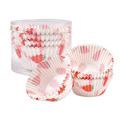 Muffinförmchen Papier, 100 Stück Muffinform Backformen, Erdbeerdruck Muffins Papierförmchen, Muffinform Papier Antihaftbeschichtet Cupcakeförmchen, Standard Muffinbackform Cupcake Formen von DIYJEP