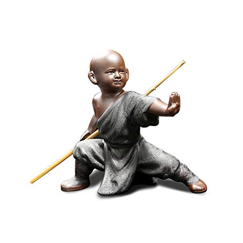 DIYOMR Chinesische Kung Fu Shaolin Mönch Figuren Basteln Ornamente Statuen, Keramik Kung Fu Kampfsport Skulptur für Heimdekoration Display Desktop (Silbergrau C) von DIYOMR