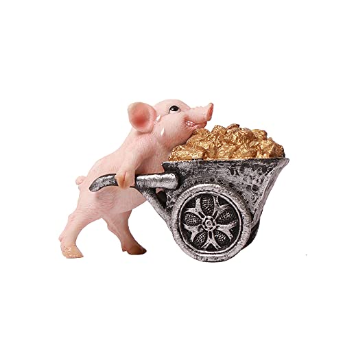 DIYOMR Lustige Schweineharz Kunst Ornamente Hartarbeitende Schweinefiguren Basteln Dekorationen, Kleine Statuen für Regale Tisch Schreibtisch Home Office Dekor (Schiebewagen) von DIYOMR