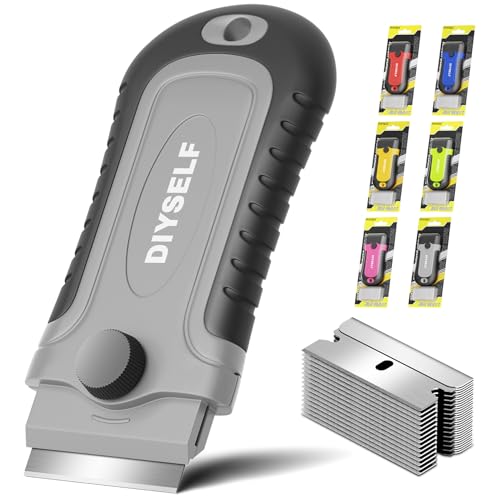 DIYSELF Razor Blade Scraper, 1 Pack Razor Scraper with 15 Razor Blades, Ergonomic Handle, Scraper for Cleaning Glass Stove Top, Windows, Razor Scraper Tool for Oven Door, Cooktop von DIYSELF
