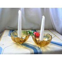 Vintage Bernstein Tulpenblatt Glas Kerzenhalter Paar Von Anchor Hocking von DIYVintageTreasures