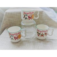 Vintage Santa Frohe Weihnachten Porzellan Set Von 3 Stapelbecher 8 Oz von DIYVintageTreasures