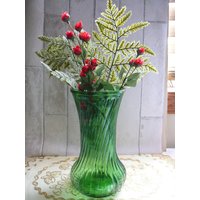 Vintage Smaragd Grün Hoosier Glas Blumenvase-Erhaben Swirl Design 4090 von DIYVintageTreasures