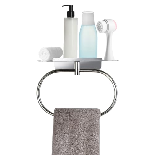 DIYZON Handtuchring mit Ablage, Montage mit Bohrloch Handtuchhalter, Selbstklebender Handtuchring für Badezimmer, Wandmontage Handtuchhalter für Badezimmer Küche (Chrom-Finish) von DIYZON