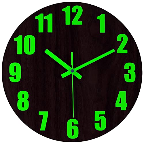 DIYZON Leuchtende Wanduhr, 30 cm Holz Wanduhren mit Batteriebetrieben, Lautlosem Leuchtfunktion, Kein Glas, Dorf-Wanduhr, dekoratives Schlafzimmer, Gelten für Küche, Büro, Schlafzimmer von DIYZON