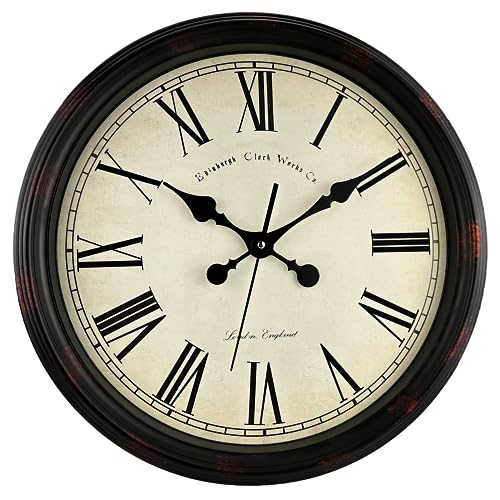 DIYZON Runde Klassische Wanduhr, Geräuschlos Nicht Tickend, 40 cm Extra Große Hochwertige Quarz Vintage Uhr, Rom-Retro-Dekorationsuhr, Batteriebetrieben, Leicht zu Lesen für Zuhause, Küche, Wohnzimmer von DIYZON