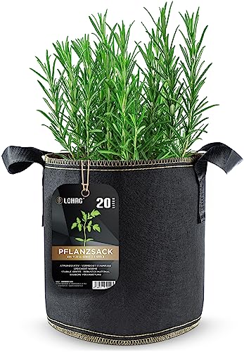 DIYer lohag® Premium Vliesstoff-Pflanzsack - 20 Liter, 1er Pack | Für Kräuter, Blumen, Gemüse & Zimmerpflanzen | Robuste, Wiederverwendbare Pflanzbeutel - Die Gesunde Alternative zum Blumentopf von DIYer