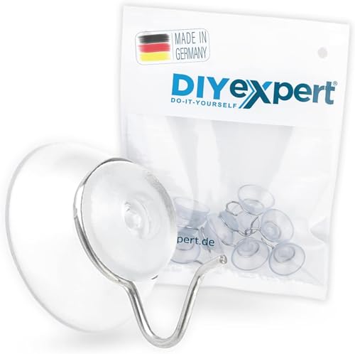 DIYexpert 10 x Saughaken Ø 20mm - als Wandhaken Aufhänger mit Saugnapf und Metallhaken - ideal für Badezimmer Küche - auf Glas Spiegel Fliesen von DIYexpert