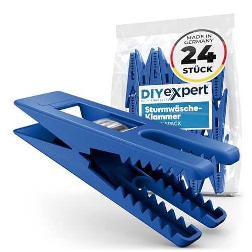 DIYexpert Wäscheklammern Sturm Made in Germany | [Blau] | Stabile Kluppen für Wäscheleine, Wäschespinne und Wäscheständer | Strandliegen clothespins und Clothes pegs von DIYexpert