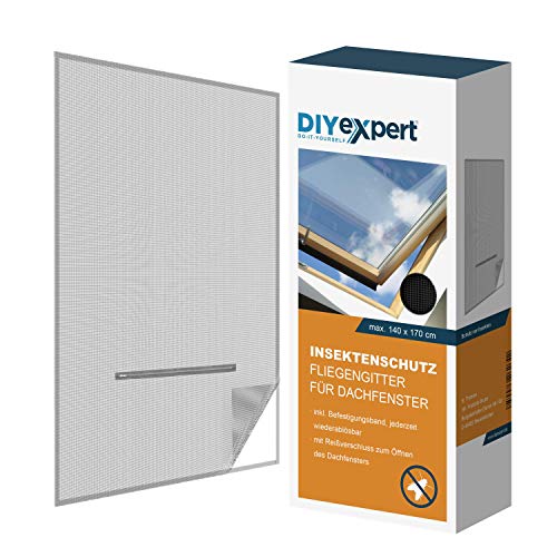 DIYexpert Fliegengitter für Dachfenster 140 x 170 cm Insektenschutz mit Reißverschluss und Klettband anthrazit von DIYexpert