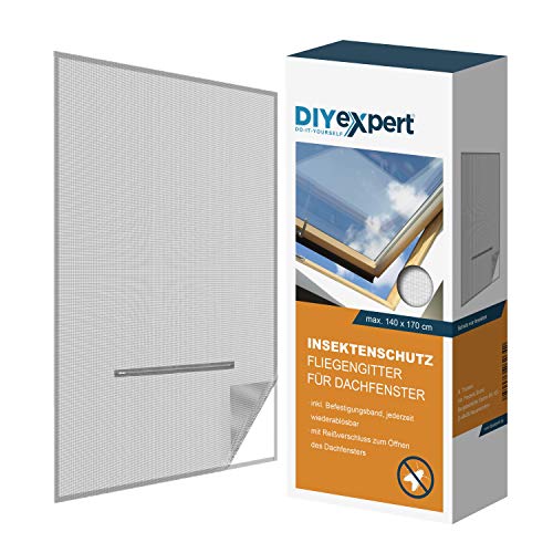 DIYexpert Fliegengitter für Dachfenster 140 x 170 cm Insektenschutz mit Reißverschluss und Klettband weiß von DIYexpert