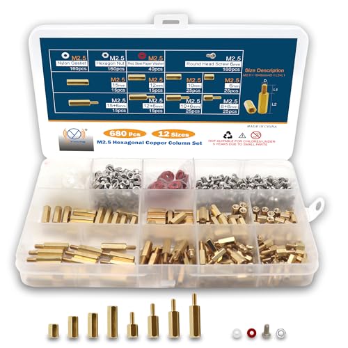 DIYoung 680 Stück M2.5 Messing Männlich Weiblich Sechskantschrauben Mutter Sortiment Kit, für PCB Board Spacers Standoffs von DIYoung