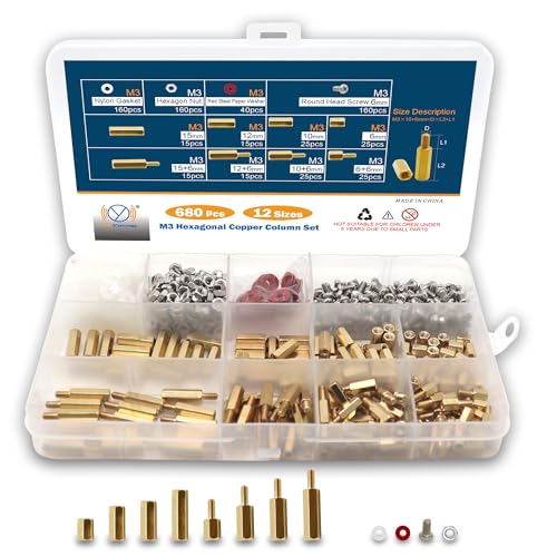 DIYoung 680 Stück M3 Messing Männlich Weiblich Sechskantschrauben Mutter Sortiment Kit, für PCB Board Spacers Standoffs von DIYoung