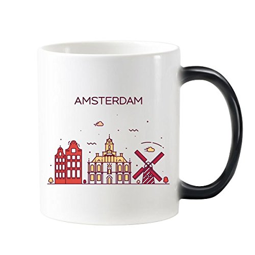 Amsterdam Niederlande flach Landmark Muster 'wärmeempfindliche Farbwechsel Farbe Tasse Milch Kaffee mit Griffe 350 ml von DIYthinker