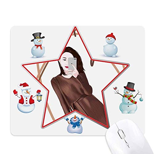 Beautiful Girl Figure Art Design Illustration Christmas Snowman Family Star Mouse Pad von DIYthinker