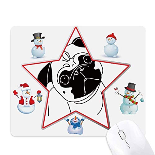 Black Cartoon Dog Illustration Pattern Christmas Snowman Family Star Mouse Pad von DIYthinker