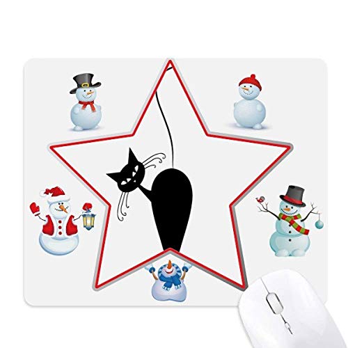 Black Cat Halloween Animal Art Outline Christmas Snowman Family Star Mouse Pad von DIYthinker