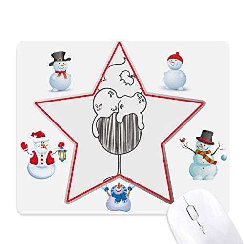 Black Outline Cherry Goblet Ice Cream Christmas Snowman Family Star Mouse Pad von DIYthinker