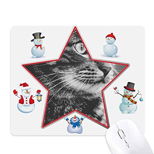 Black White Cat Profile Wild Animal Christmas Snowman Family Star Mouse Pad von DIYthinker