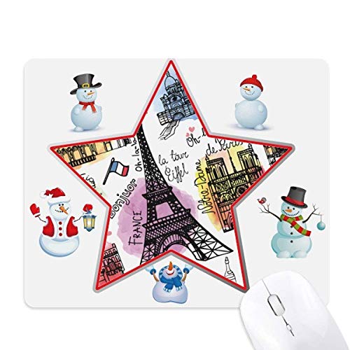 Building France Eiffel Tower Watercolor Christmas Snowman Family Star Mouse Pad von DIYthinker