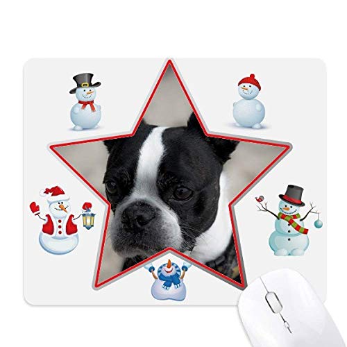 Bulldog Pet Animal Dark Picture Christmas Snowman Family Star Mouse Pad von DIYthinker