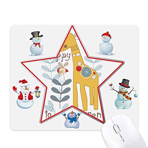 Cartoon Giraffe Yellow Aniamal Christmas Snowman Family Star Mouse Pad von DIYthinker