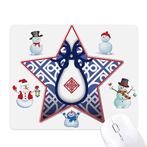Chinese Culture Blue Flower Line Christmas Snowman Family Star Mouse Pad von DIYthinker