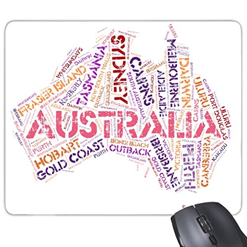 DIYthinker Australien Flavor Karte mit Staats- und Stadtnamen und Scenic Spots Illustration Rectangle Griffige Gummi Mousepad Spiel-Mausunterlage von DIYthinker