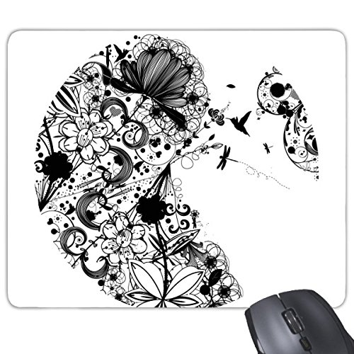 DIYthinker Blumen-Pflanzen Schwarz Weiß Art Korn Silhouette Illustration Muster Rechteck Griffige Gummi Mousepad Spiel-Mausunterlage von DIYthinker