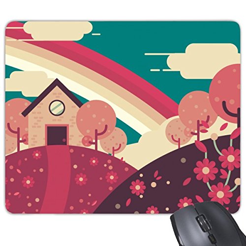 DIYthinker Cartoon Haus Regenbogen-Bergstraße-Landschaftsmalerei Illustration Muster Rechteck Griffige Gummi Mousepad Spiel Mauspad Geschenk von DIYthinker
