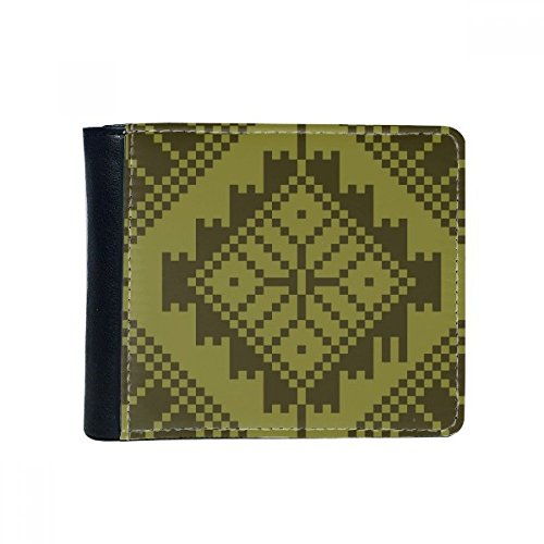 DIYthinker Dunkelgrün Hell Green Cross In Rhombus mit Schloss-wie Nordic Illustration Muster-Schlag-Bifold-Leder-Mappen-Multifunktions-Karten-Geldbeutel-Geschenk Mehrfarbig von DIYthinker