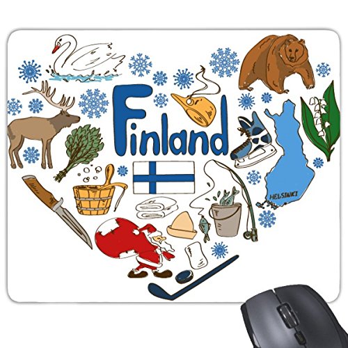 DIYthinker Finnland Liebes-Herz-Landschaft Zollzeichen Tiere Nationalflagge Einwohner Diät Illustration Muster Rechteck Griffige Gummi Mousepad Spiel-Mausunterlage von DIYthinker