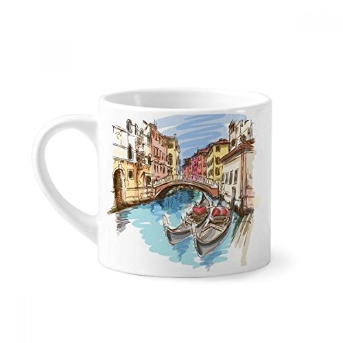 DIYthinker Italien Venedig Landschaftsaquarell-Malerei Mini-Kaffeetasse Weiße Keramik Keramik-Schale mit Griff 6 Unzen Geschenk Mehrfarbig von DIYthinker