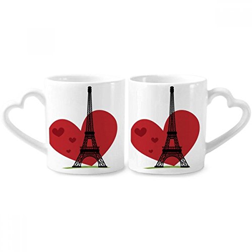 DIYthinker Liebes-Herz-Eiffelturm Frankreich Zeichen Paar Tassen Keramik-Liebhaber Becher Herz Griff 12 Unzen Geschenk Mehrfarbig von DIYthinker