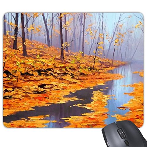 DIYthinker Ölgemälde Forest River Baum Gelb-Blätter Herbst-Landschaft Illustration Muster Rechteck Griffige Gummi Mousepad Spiel Mauspad Geschenk von DIYthinker