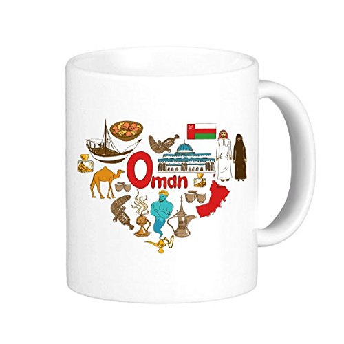 DIYthinker Oman Liebes-Herz-Landschaft Zollzeichen Tiere Nationalflagge Einwohner Diät Illustration Muster klassischer Becher weiße Keramik Keramik-Cup Milch Kaffee mit Griffen 350 ml von DIYthinker