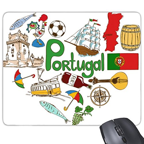 DIYthinker Portugal Liebes-Herz-Landschaft Zollzeichen Tiere Nationalflagge Einwohner Diät Illustration Muster Rechteck Griffige Gummi Mousepad Spiel-Mausunterlage von DIYthinker