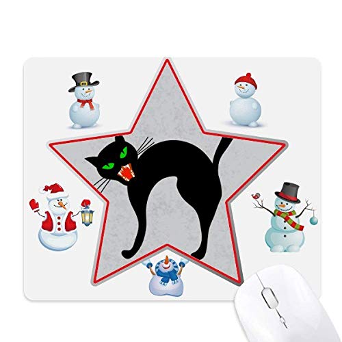 Gruselige schwarze Katze Halloween Weihnachten Schneemann Familie Star Mauspad von DIYthinker