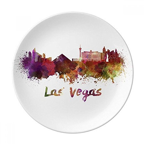 Las Vegas Amerika City Watercolor Porzellan Dekoration Dessertteller 20,3 cm Abendessen Home Geschenk von DIYthinker