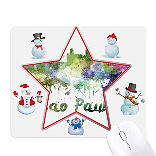 Mauspad Sao Paula Brazil City Aquarell Weihnachten Schneemann Familie Stern von DIYthinker